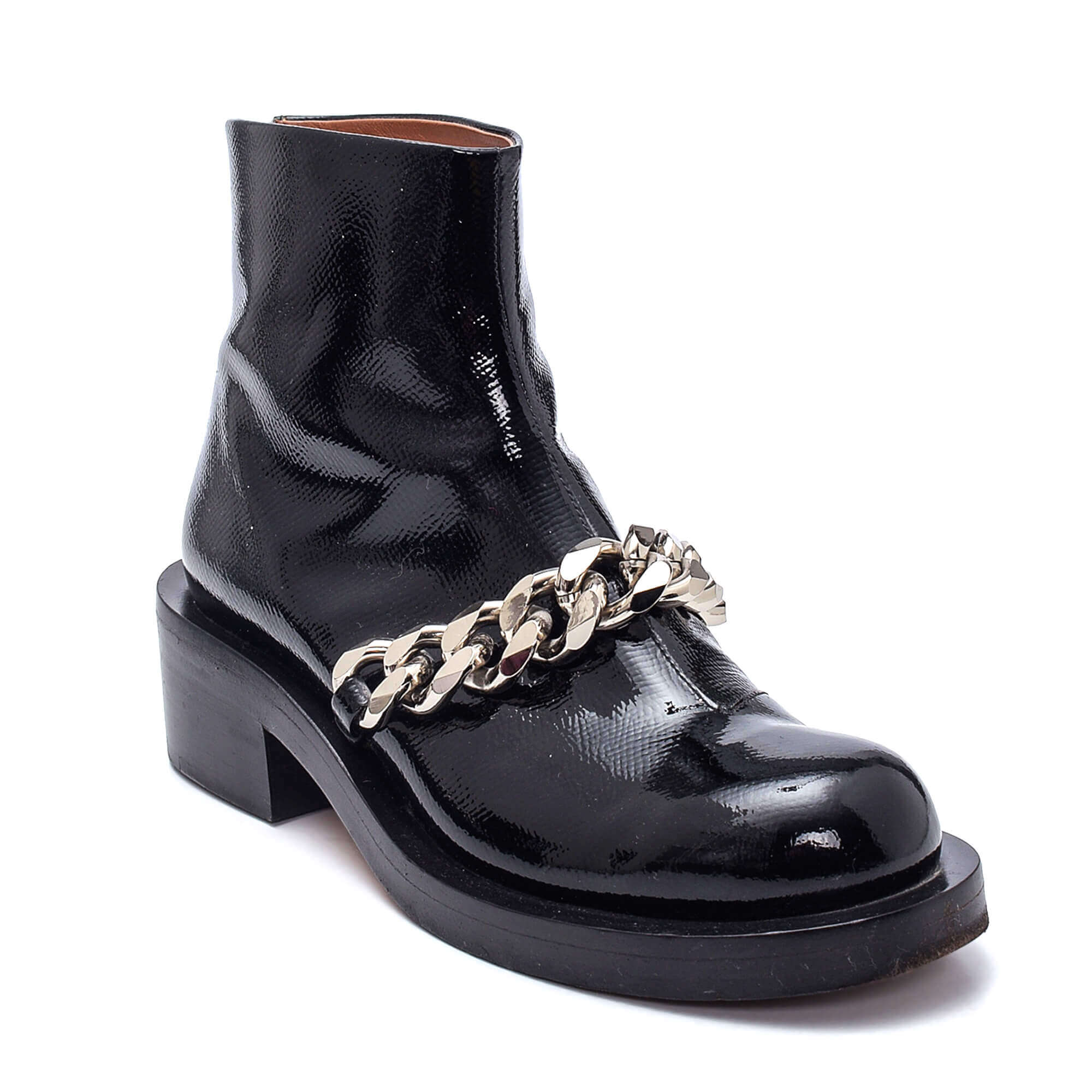 Givenchy - Black Patent Leather Chain Link Laura Ankle Boots